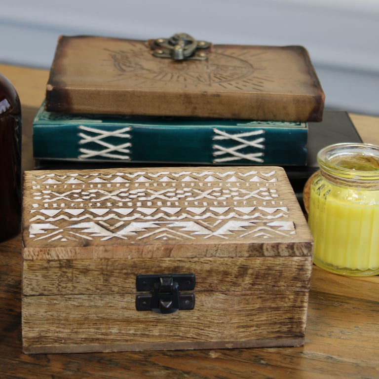 White Washed Wooden Slavic Design 6x4 Storage Box - Rustic Wood Decor