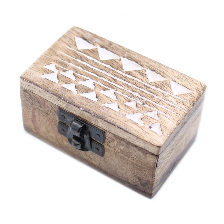 White Washed Wooden Box - Aztec Design Medicine Organizer and Home Storage Solution
