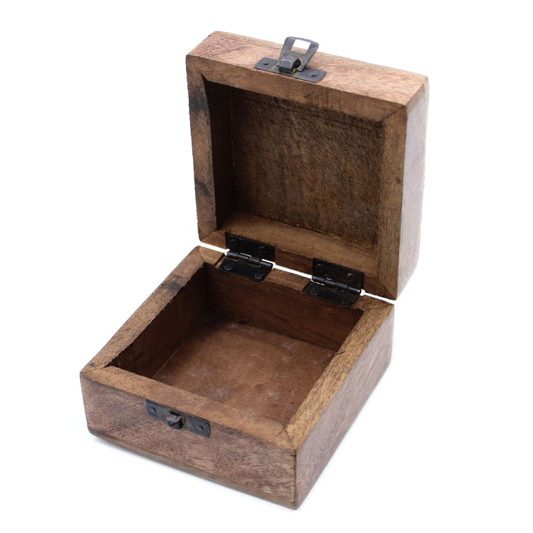 White Washed Wooden Box - 4x4 Aztec Design Rustic Storage Container