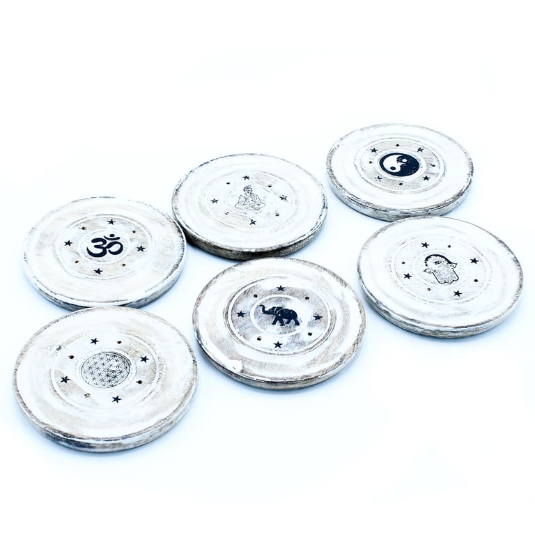 White Washed Incense Holder - Cone and Disc Holder for Meditation and Spiritual Spaces