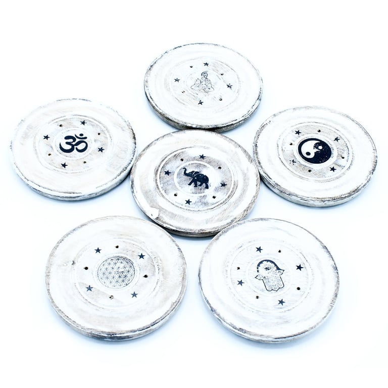 White Washed Incense Holder - Cone and Disc Holder for Meditation and Spiritual Spaces