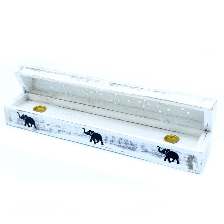 White Washed Incense Holder - Smoke Box for Home Decor and Aromatherapy