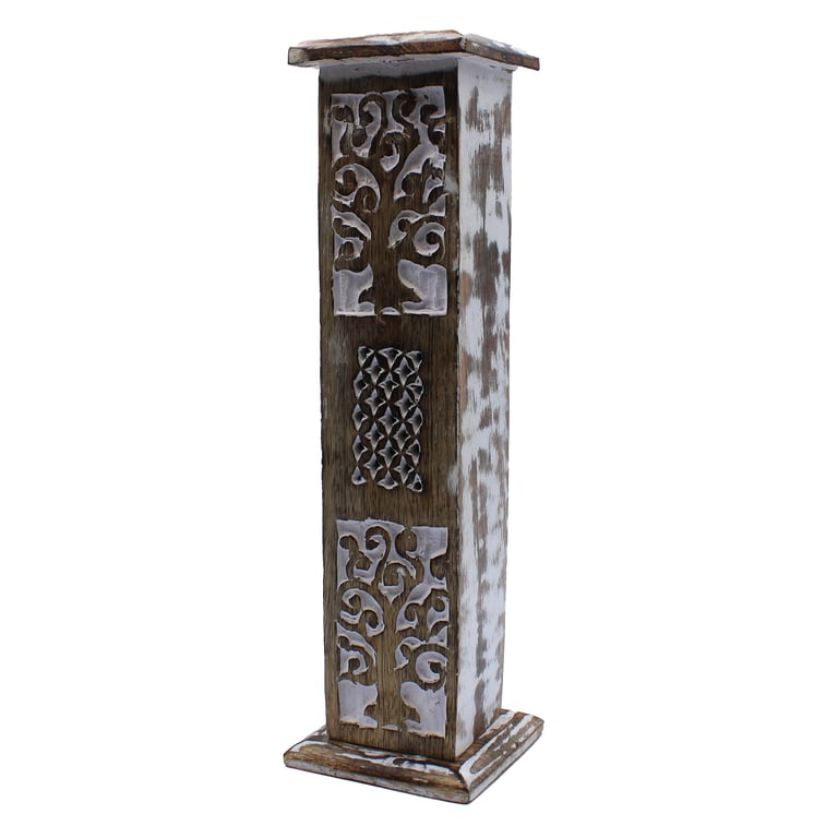 White Washed Smoke Tower Incense Holder and Burner Stand