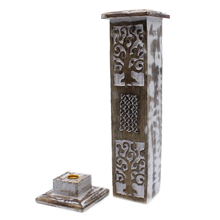 White Washed Smoke Tower Incense Holder and Burner Stand