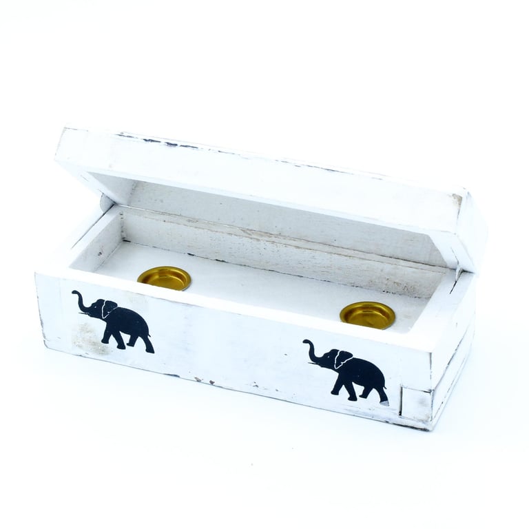 White Washed Incense Holder - Natural Wood Cone Smoke Box Home Decor