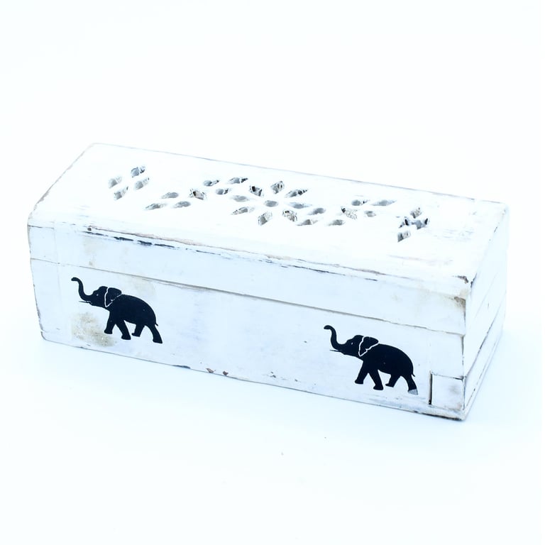 White Washed Incense Holder - Natural Wood Cone Smoke Box Home Decor