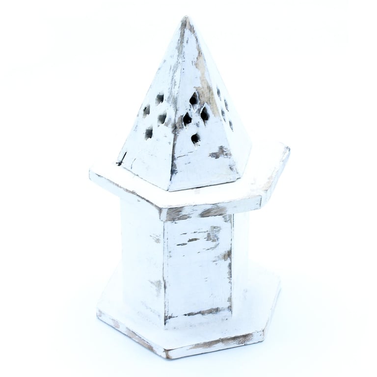 White Washed Pyramid Mini House Incense Holder - Perfect for Meditation and Relaxation
