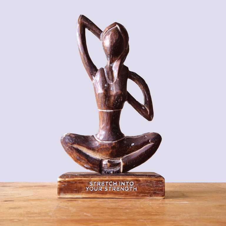 Yoga Prop - Antique Wooden Cow Face Pose Figure - Strength in Stretch