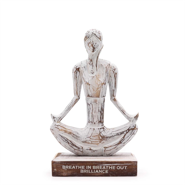 Yoga Statue - Whitewash Finish - Easy Pose - Breathe in Breathe out Elegance