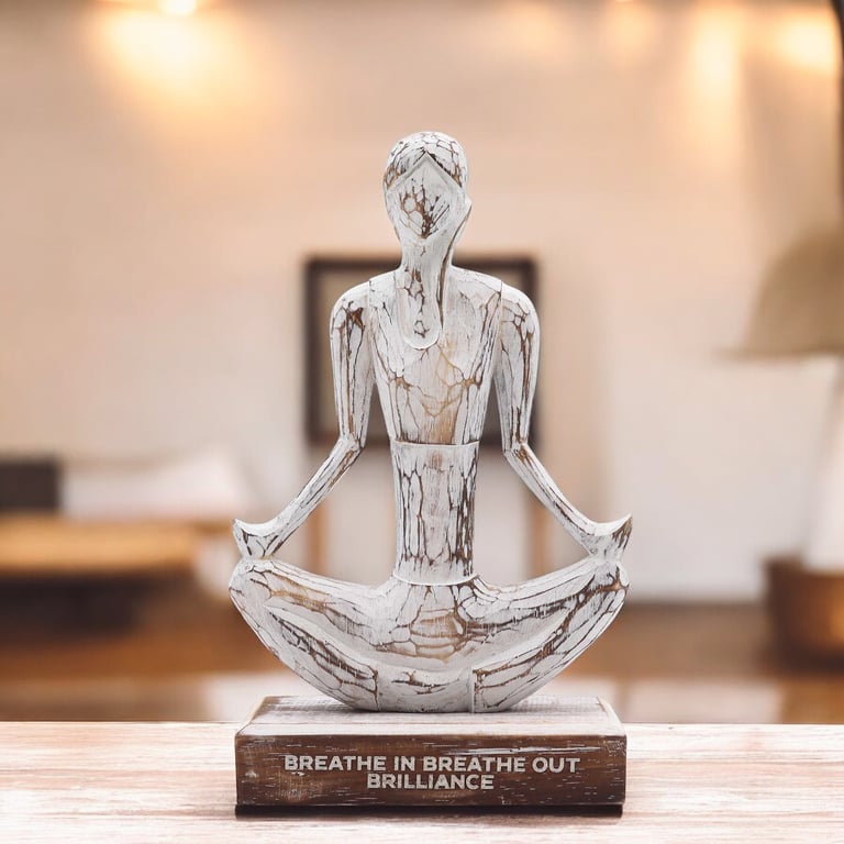 Yoga Statue - Whitewash Finish - Easy Pose - Breathe in Breathe out Elegance