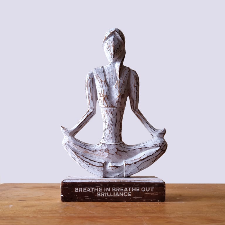 Yoga Statue - Whitewash Finish - Easy Pose - Breathe in Breathe out Elegance