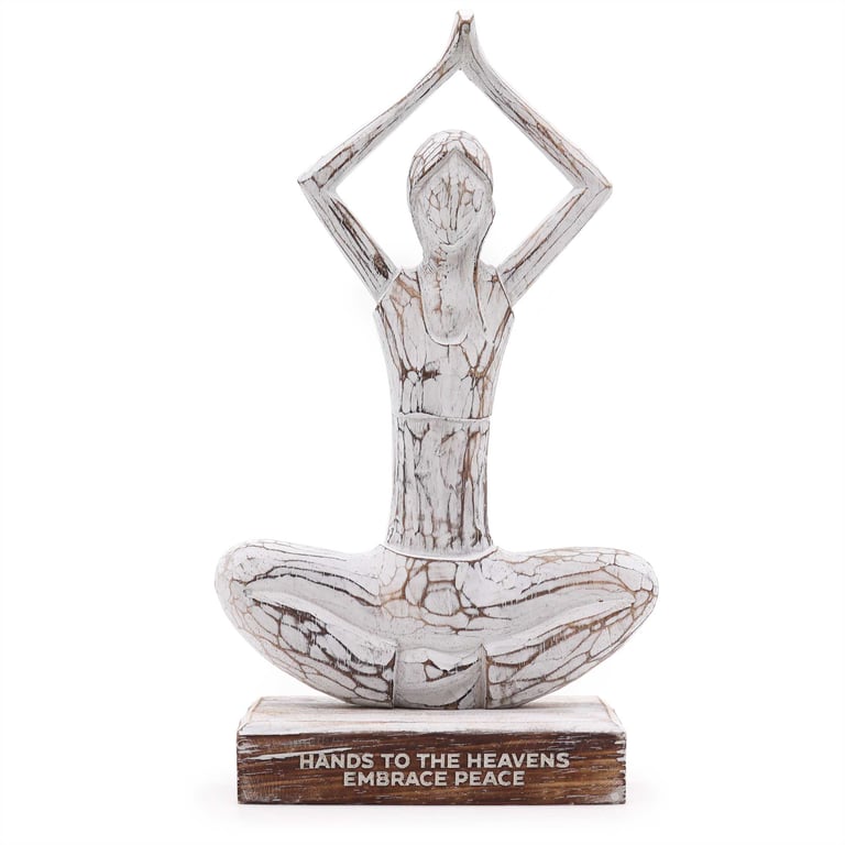 Whitewash Wooden Yoga Figure - Hands Up Pose - Embrace Peace (Brand Name)