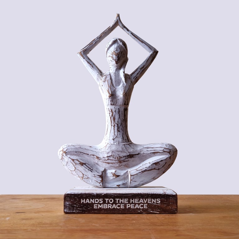 Whitewash Wooden Yoga Figure - Hands Up Pose - Embrace Peace (Brand Name)