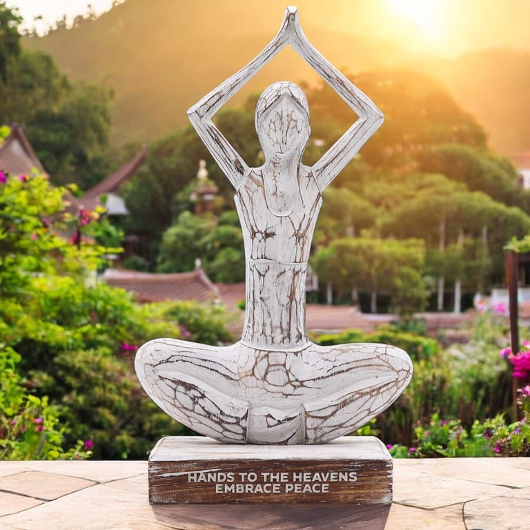 Whitewash Wooden Yoga Figure - Hands Up Pose - Embrace Peace (Brand Name)