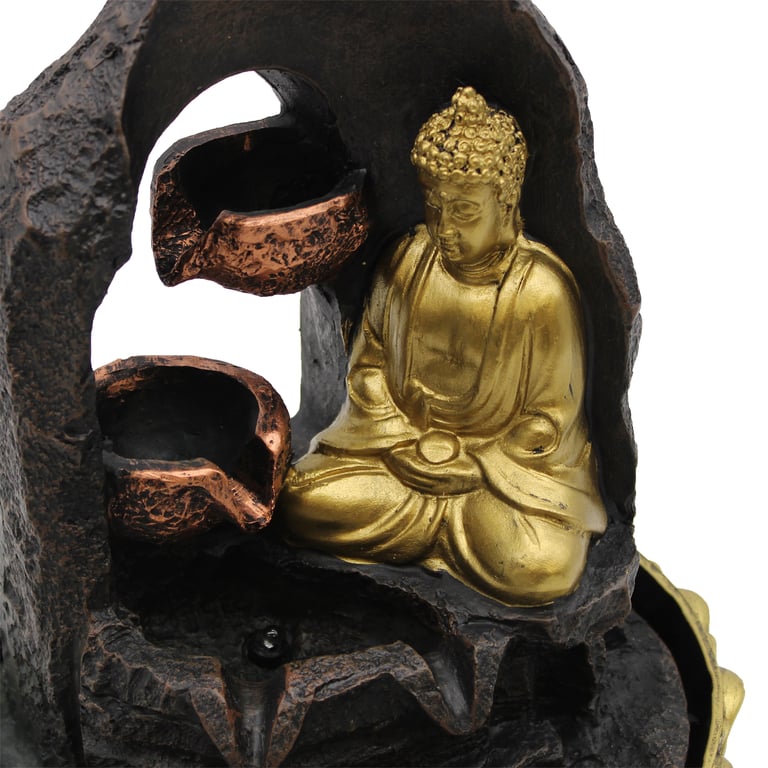 30cm Golden Meditating Buddha Tabletop Water Feature - Decorative Relaxation Focal Point