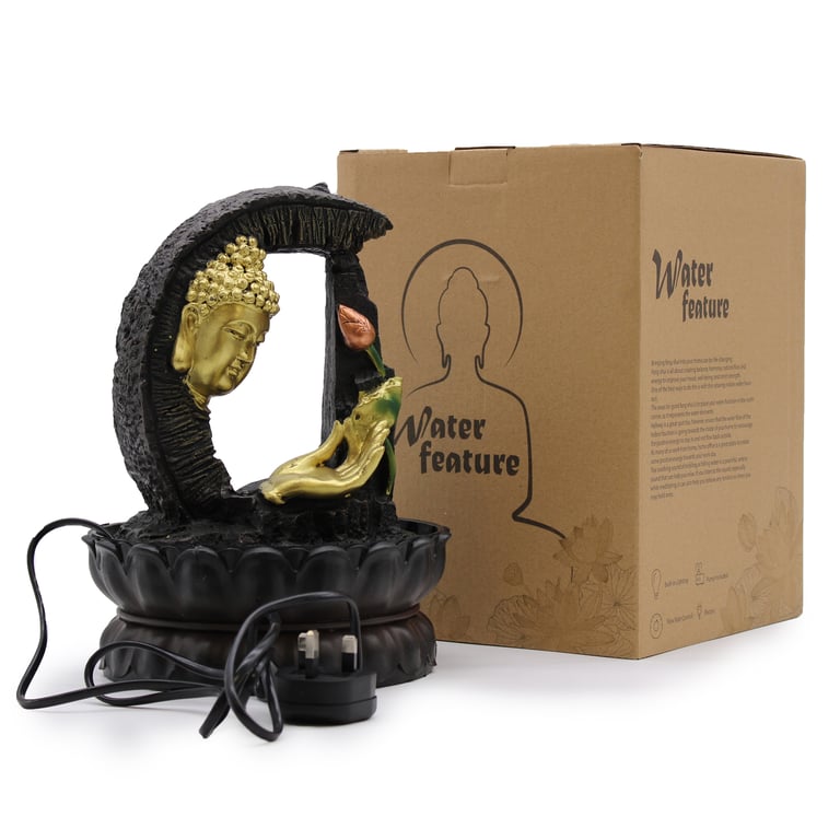 30cm Golden Buddha & Lotus Tabletop Water Feature - Decorative Fountain