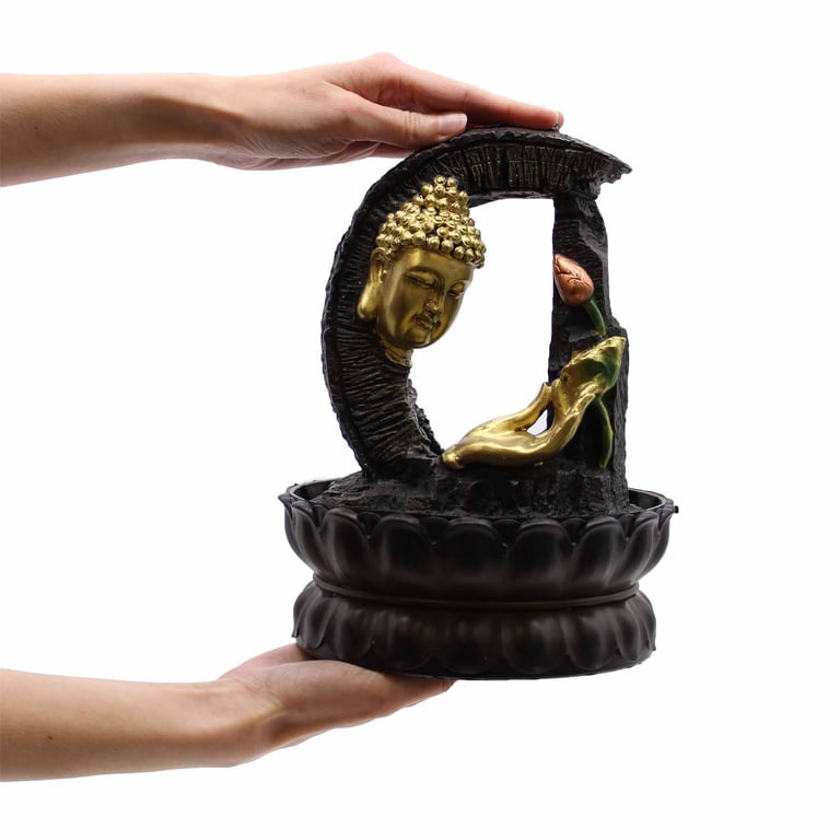 30cm Golden Buddha & Lotus Tabletop Water Feature - Decorative Fountain