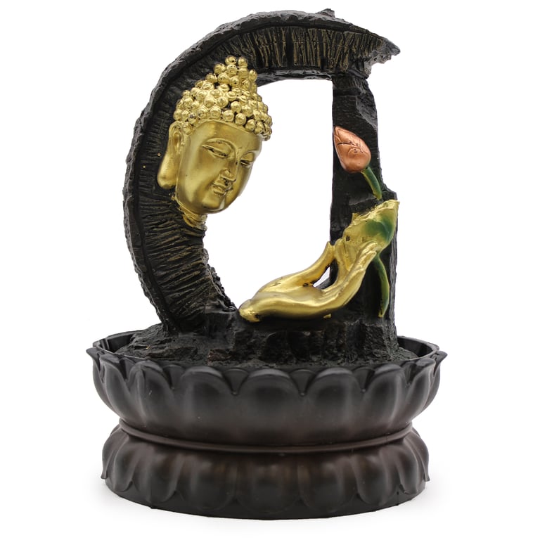 30cm Golden Buddha & Lotus Tabletop Water Feature - Decorative Fountain