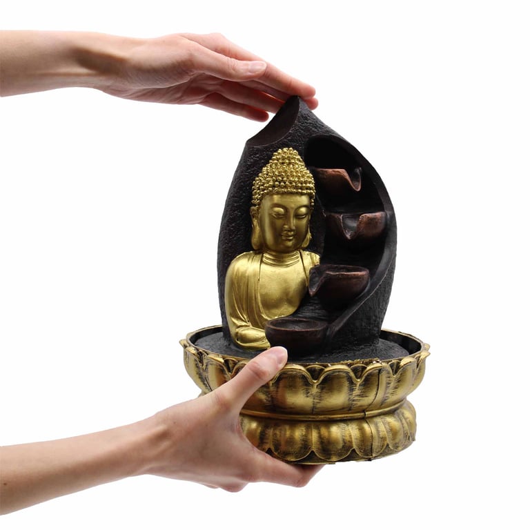30cm Tabletop Water Feature (Golden Buddha & Pouring Pots) - Decorative Fountain