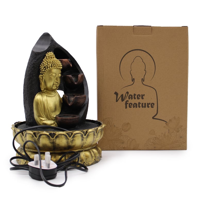 30cm Tabletop Water Feature (Golden Buddha & Pouring Pots) - Decorative Fountain