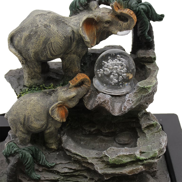 30cm Tabletop Water Feature (Elephant Family) - Tranquil Decorative Fountain