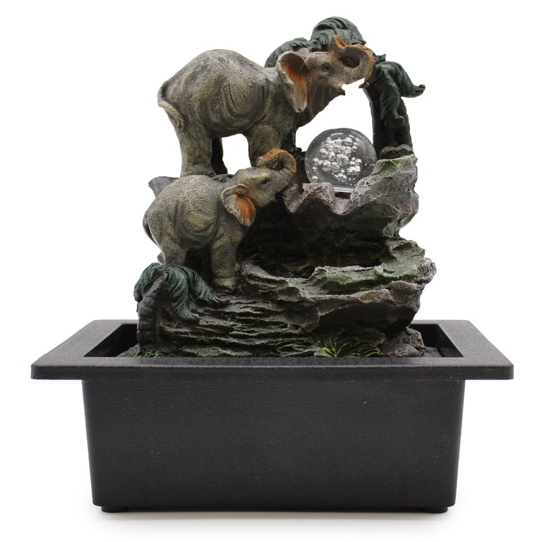 30cm Tabletop Water Feature (Elephant Family) - Tranquil Decorative Fountain