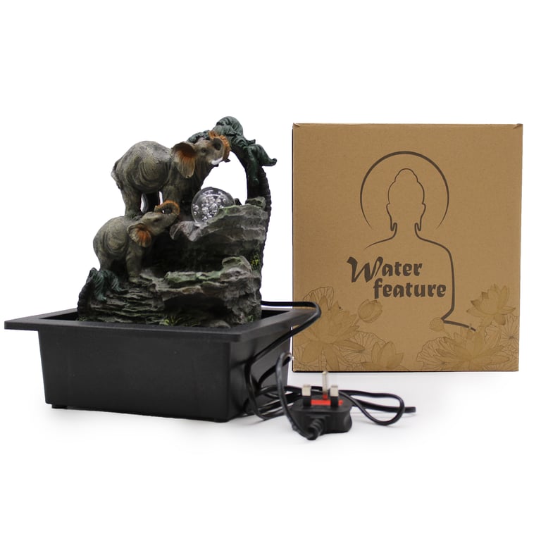 30cm Tabletop Water Feature (Elephant Family) - Tranquil Decorative Fountain