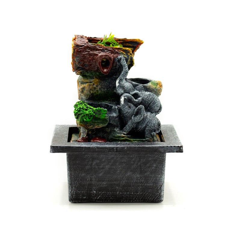 20cm Tabletop Water Feature with Elephant Sculpture - Decorative Fountain