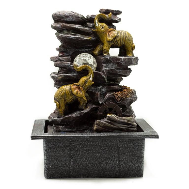 Tabletop Water Fountain - 35cm Elephant Design - Crystal Ball & Water Wheel
