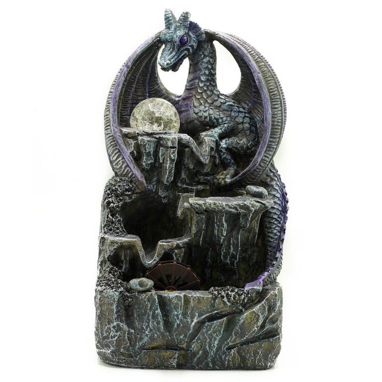 35cm Tabletop Water Fountain - Purple Dragon, Crystal Ball & Water Wheel - Decorative Accessory Brand/Model