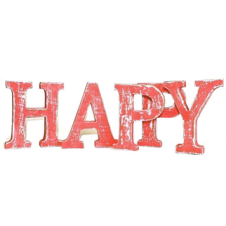 Shabby Chic Red Wash Letters (HAPPY) - Decorative Sign by Brand Name