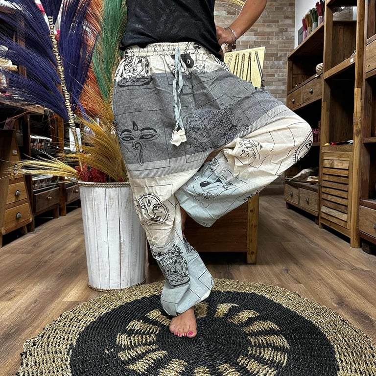 Grey Yoga Pants (Himalayan Print) - Festival Ready