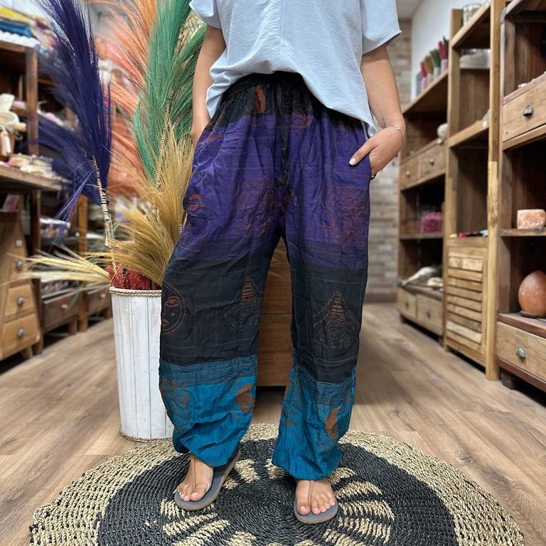 Purple Yoga Pants with High Cross Himalayan Print - Festival Ready