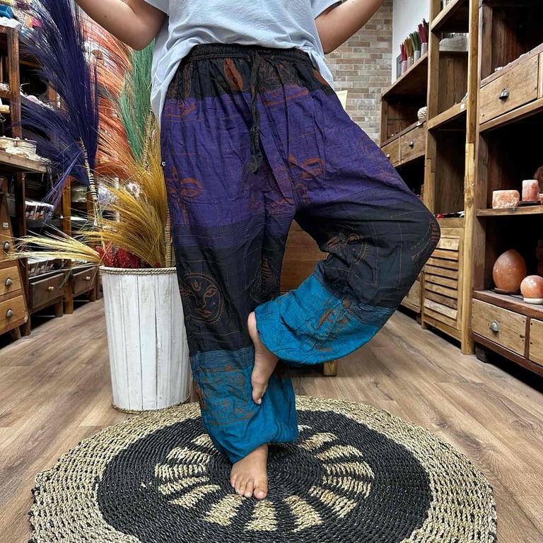 Purple Yoga Pants with High Cross Himalayan Print - Festival Ready