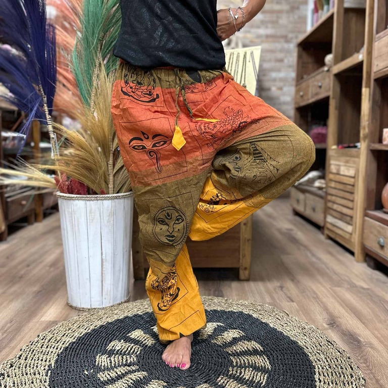 Orange Himalayan Print Yoga & Festival Pants - High Cross Design (Brand Name Here)