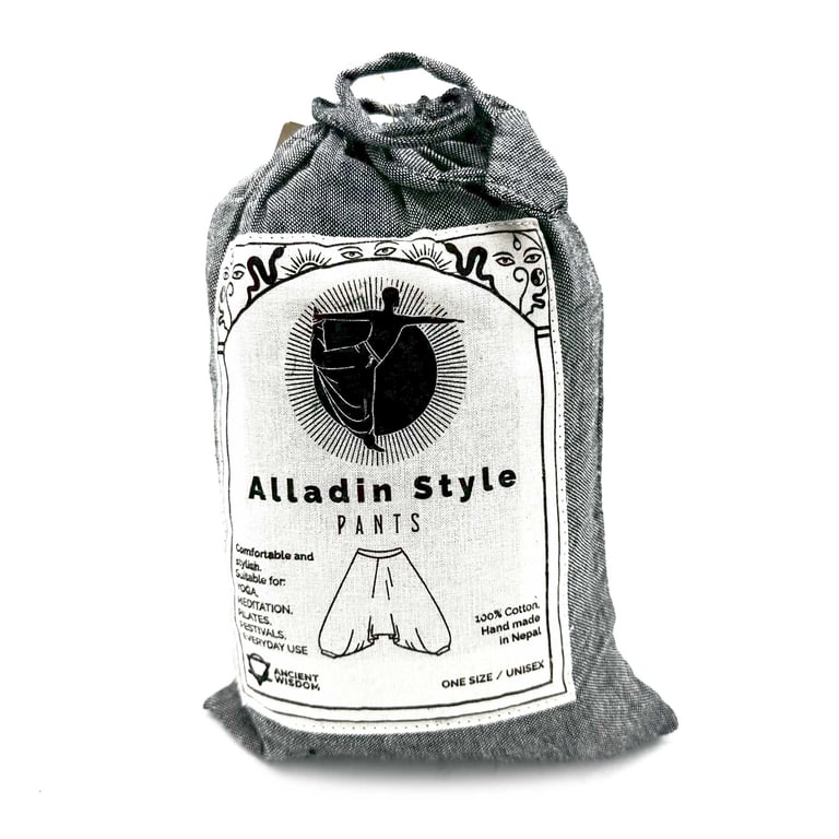 Grey Yoga Pants with Aladdin Himalayan Print - Festival Ready