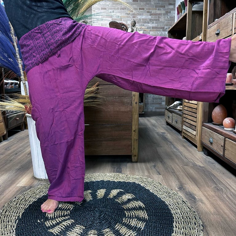 Purple Yoga & Festival Pants - Mandala Mantra Design by Brand Name
