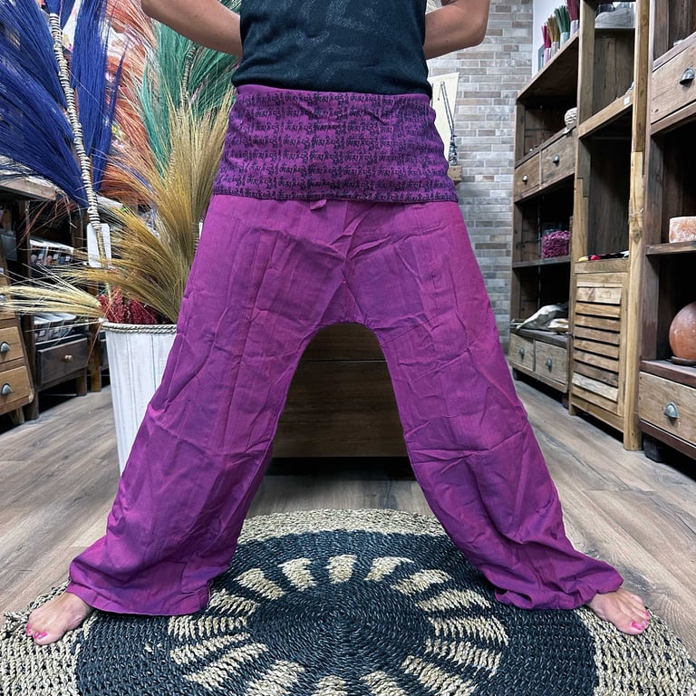 Purple Yoga & Festival Pants - Mandala Mantra Design by Brand Name