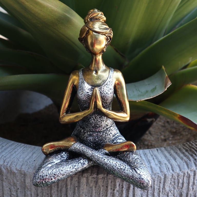 24cm Bronze & Silver Yoga Statue - Decorative Artwork by Unbranded (Placeholder)