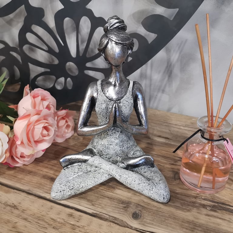 24cm Silver & White Yoga Statue - Realistic Figure Design by Brand Name