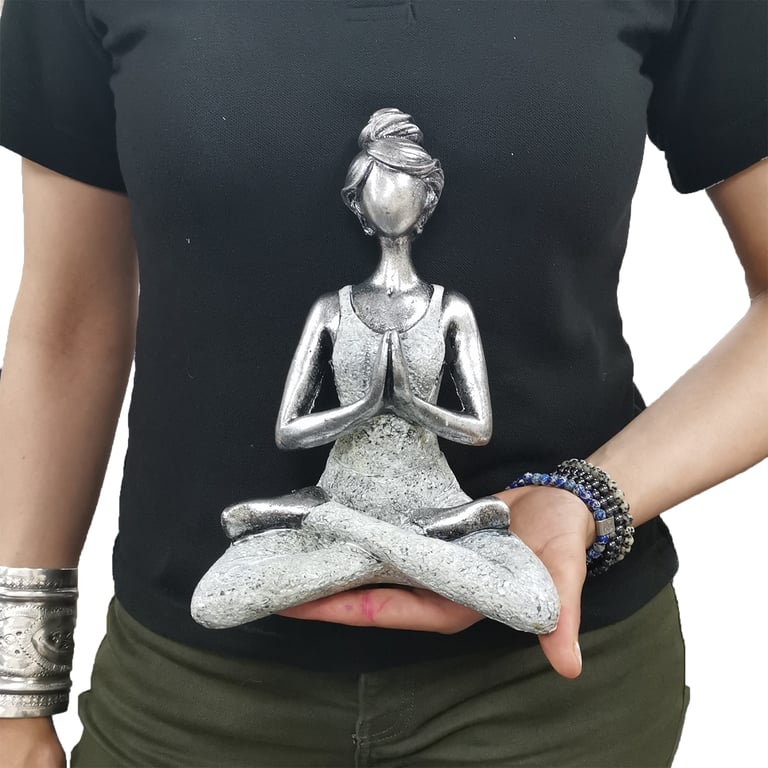 24cm Silver & White Yoga Statue - Realistic Figure Design by Brand Name