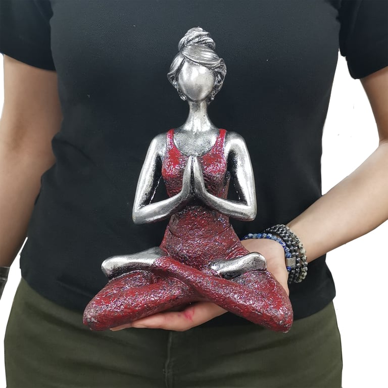 24cm Silver & Bordeaux Yoga Statue - Premium Design by Brand Name