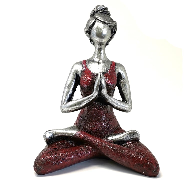24cm Silver & Bordeaux Yoga Statue - Premium Design by Brand Name