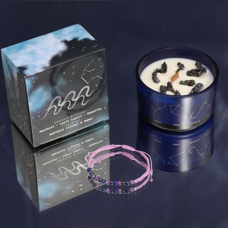Zodiac Crystal Candle & Gemstone Bracelet Set - Aquarius (Zodiac Collection)