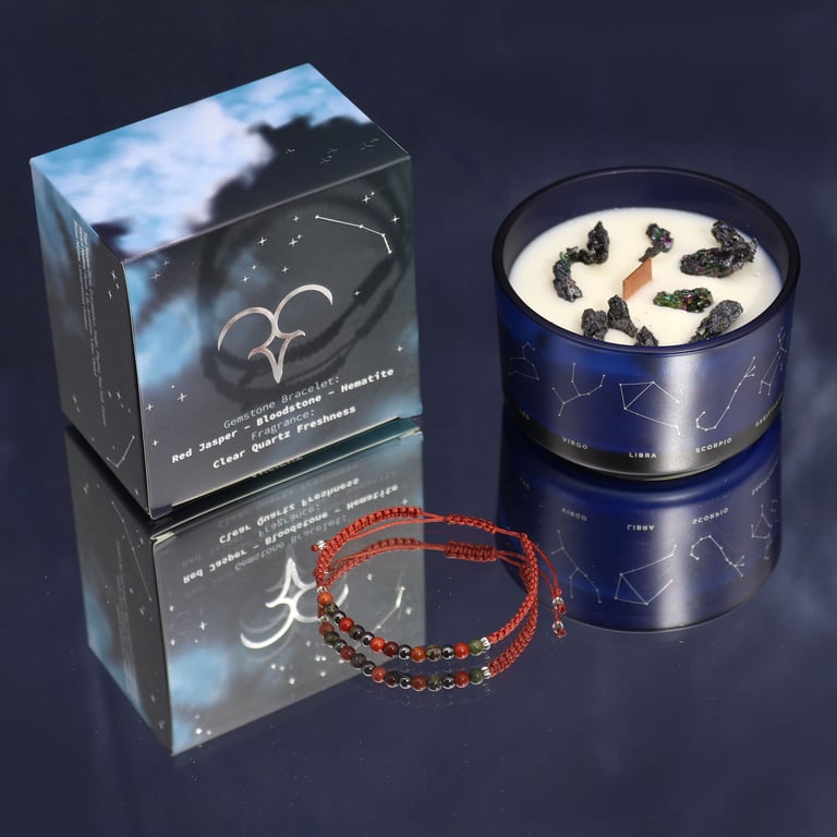 Zodiac Aries Crystal Candle & Gemstone Bracelet Set