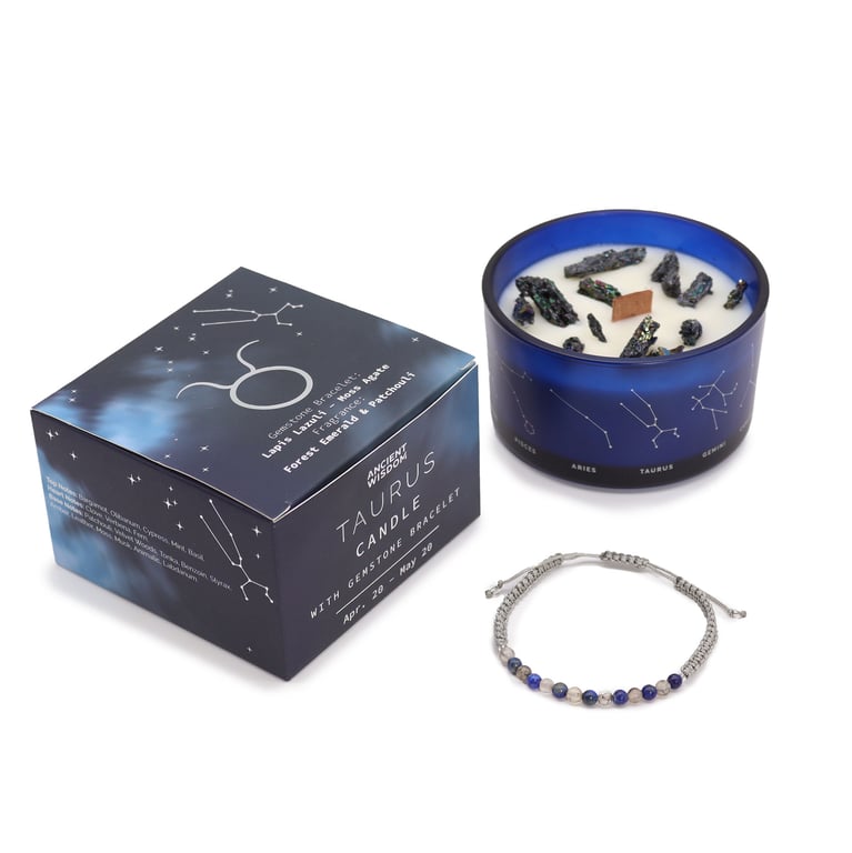 Zodiac Crystal Candle & Gemstone Bracelet Set - Taurus Edition (Zodiac Gear)