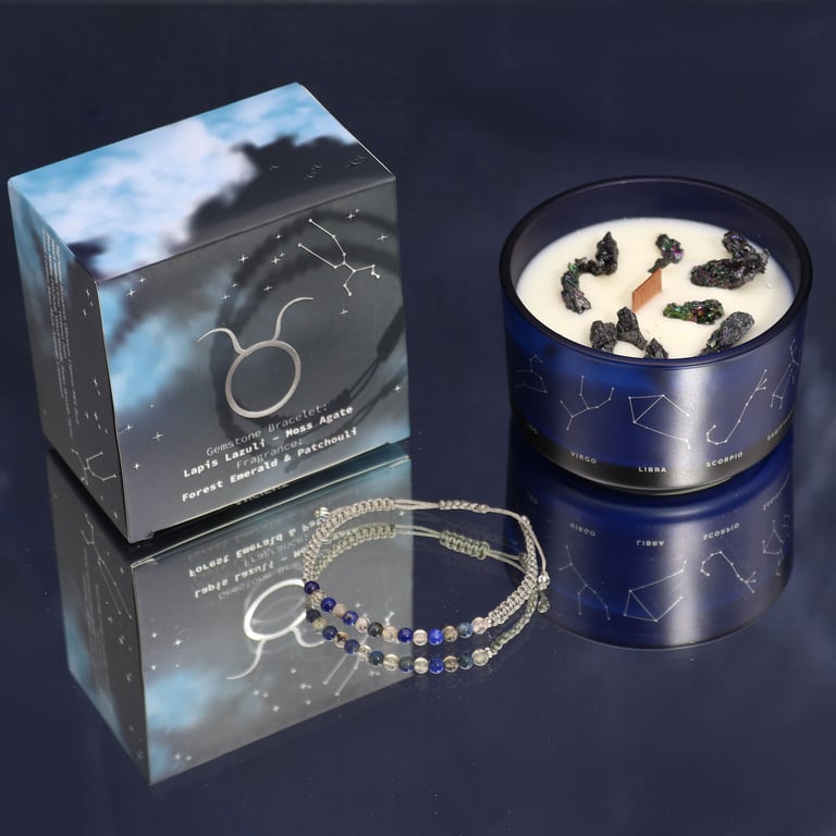 Zodiac Crystal Candle & Gemstone Bracelet Set - Taurus Edition (Zodiac Gear)
