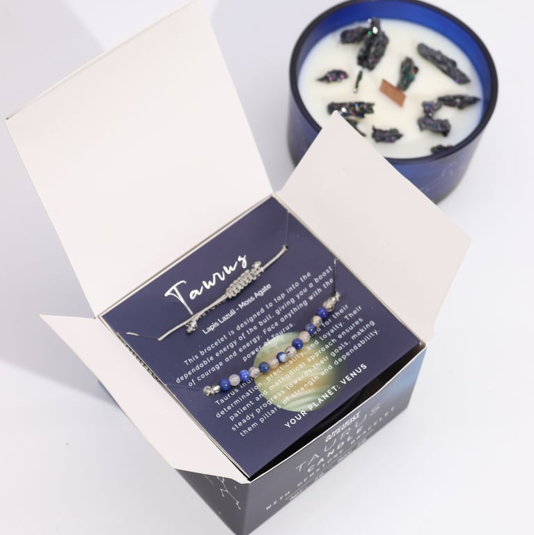 Zodiac Crystal Candle & Gemstone Bracelet Set - Taurus Edition (Zodiac Gear)
