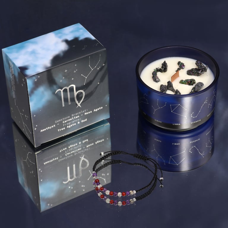 Crystal Candle & Gemstone Bracelet Set (Zodiac - Virgo)