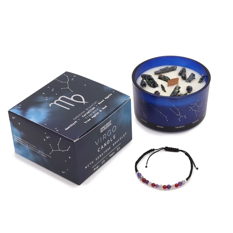 Crystal Candle & Gemstone Bracelet Set (Zodiac - Virgo)